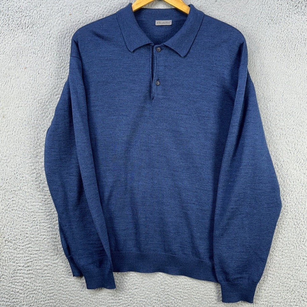 Emidio Tucci Wool Blend Sweater Polo Mens 7 XL Blue Knit Long Sleeve Collared